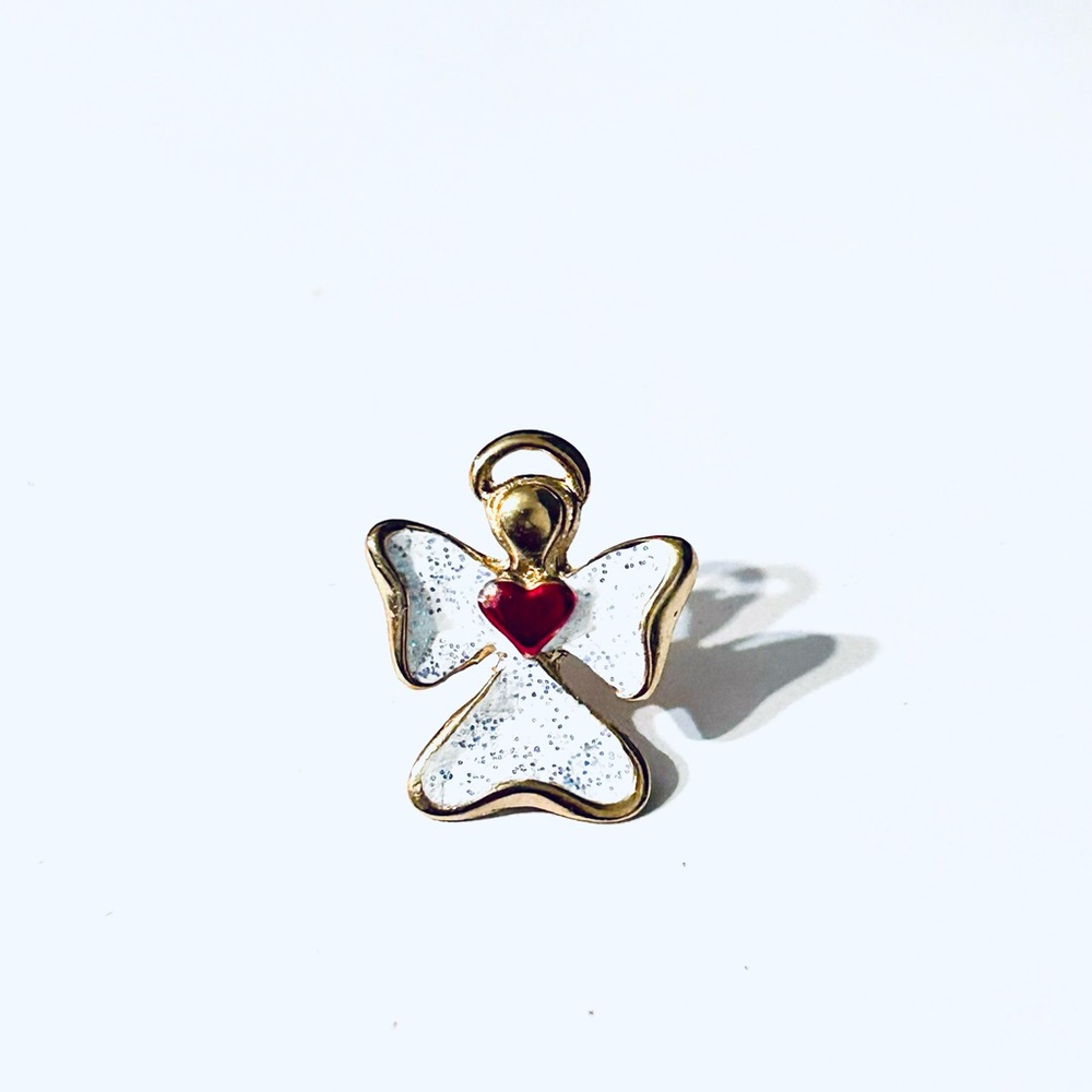Gold and White Angel Pendant with Red Heart